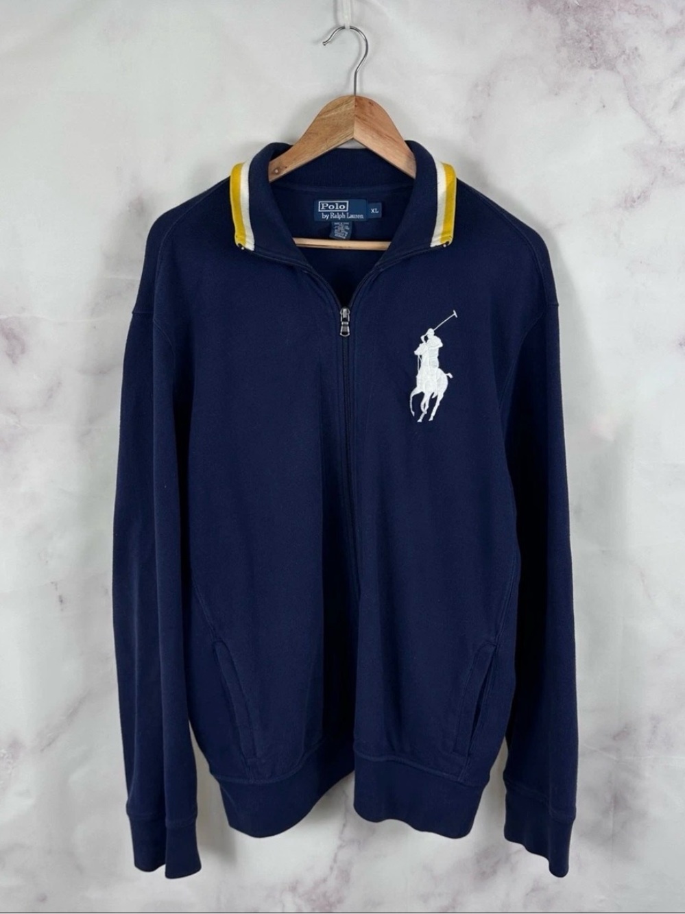Vintage Polo Ralph Lauren Sweatshirt Navy Blue Track Jacket Zip-Up Size XL
